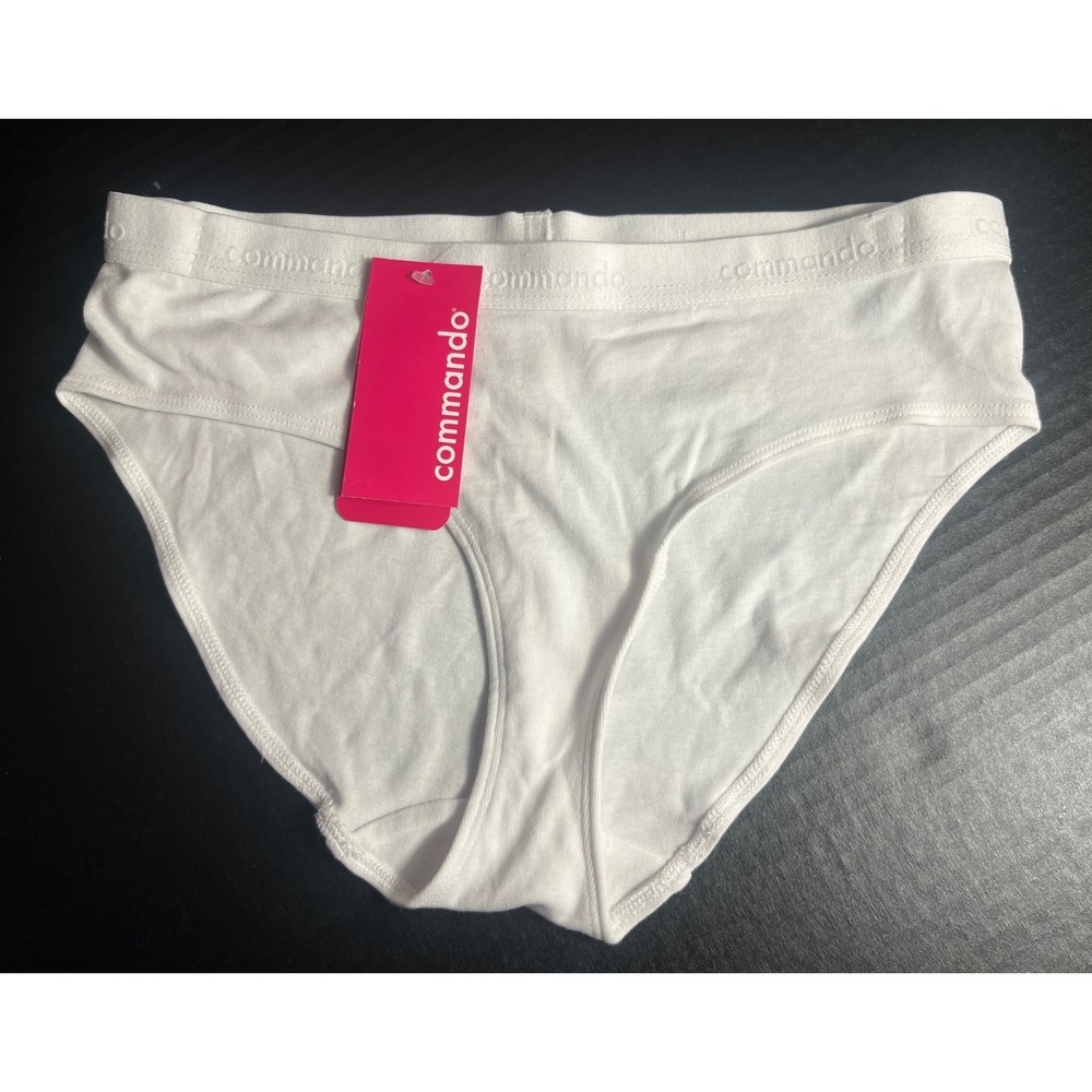 Commando Pima Micro Rib Logo Bikini White Panty PRB102 Size Small NEW